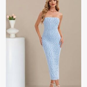 Amazon Light Blue Strapless Floral Dress NWT